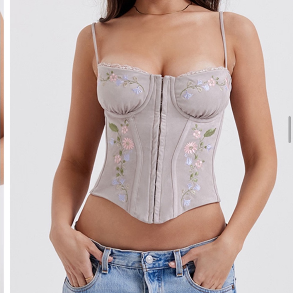 House of CB suede lavender embroidered corset